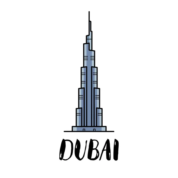 Dubai Burj Khalifa ilustração plana com letras modernas — Vetor de Stock