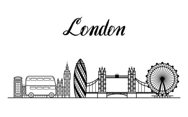 Londres ilustração arte linha da cidade com letras modernas — Vetor de Stock