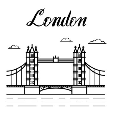 Londra şehir Hat sanatı modern yazı ile Tower Bridge bina illüstrasyon