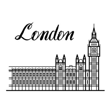 Londra şehir Hat sanatı modern yazı ile Big Ben bina illüstrasyon