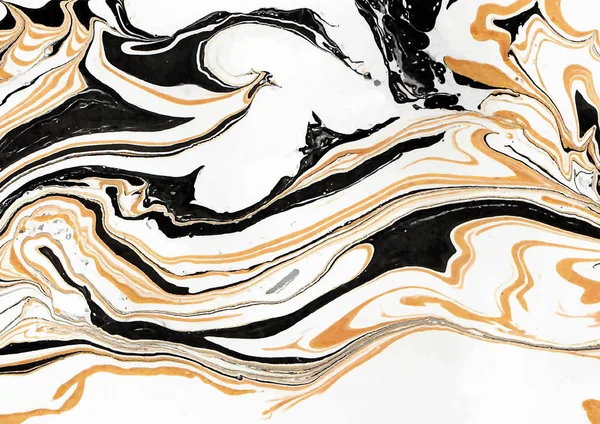 Marbled abstract design in white-golden-black colors rectangular composition — Stock Vector