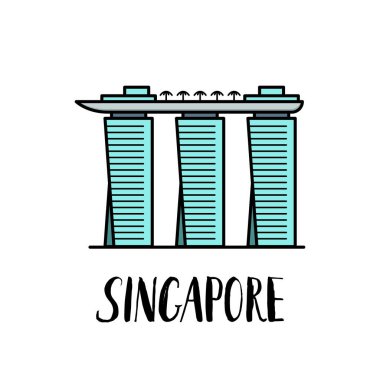Ünlü Singapur landmark Marina bay Sands modern yazı ile