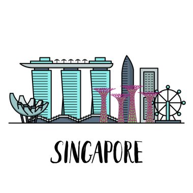 Ünlü Singapur yerlerinden yatay, modern yazı 