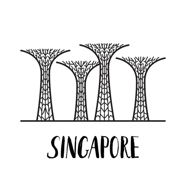 Famosos jardines de Singapur junto a la bahía con letras modernas — Vector de stock