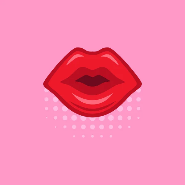 Lábios vermelhos em fundo pop-art rosa feito em estilo quadrinhos —  Vetores de Stock