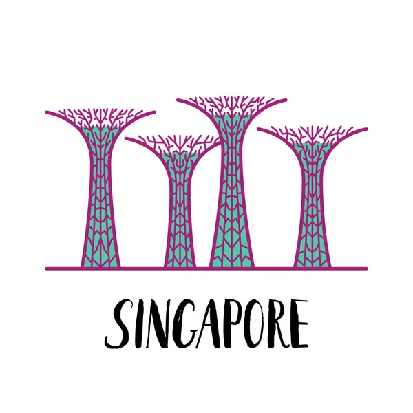 Famosos jardines de Singapur junto a la bahía con letras modernas — Vector de stock