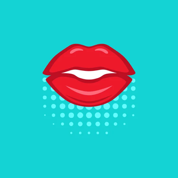 Lèvres rouges légèrement ouvertes sur fond pop-art bleu fait dans le style BD — Image vectorielle