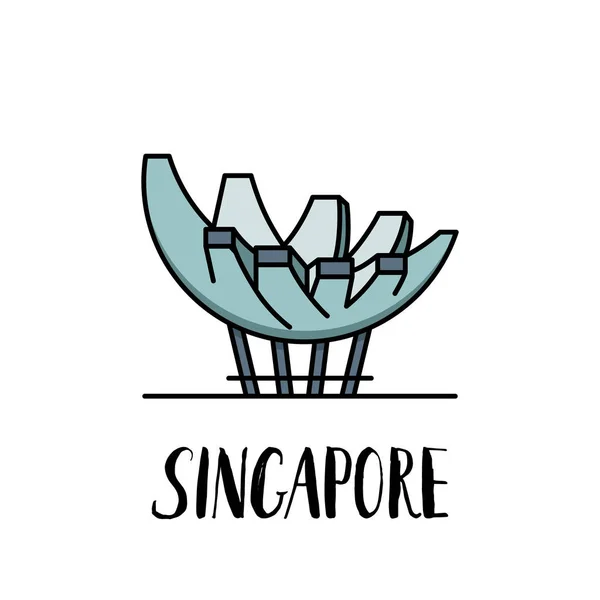 Famoso hito de Singapur Lotus junto al mar con letras modernas — Vector de stock