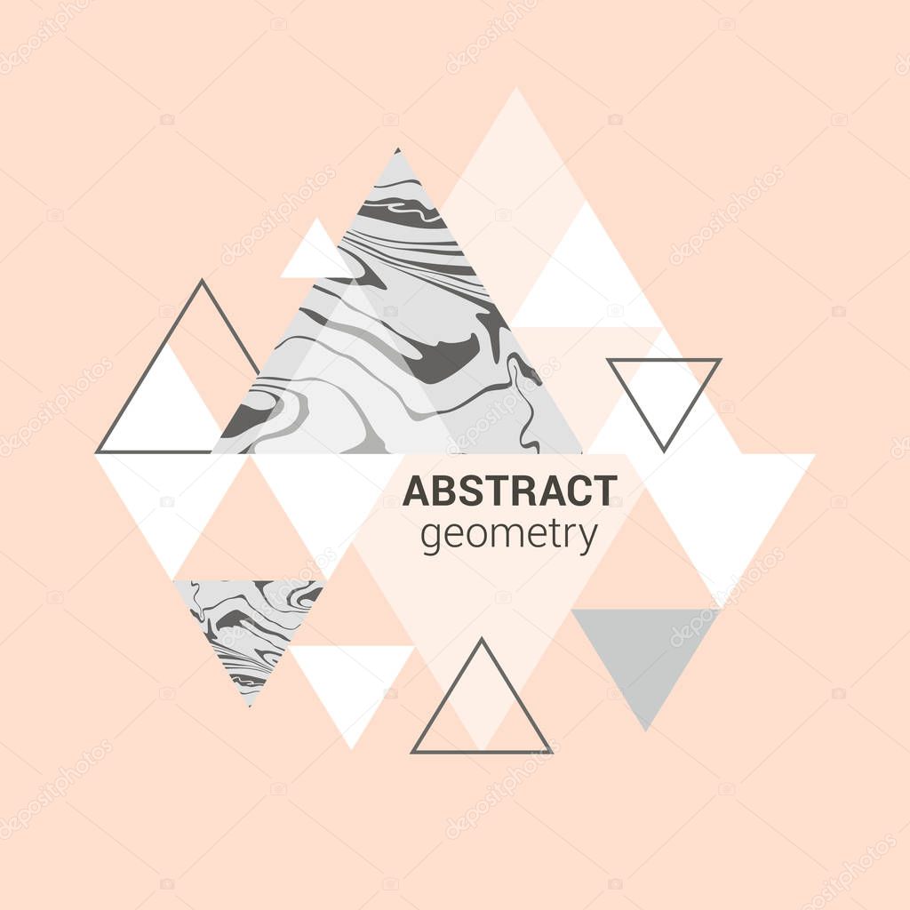 Abstract triangles composition in pastel colors with marbel elements