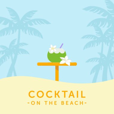 Hindistan cevizi ve palmiye siluet arka plan masaya bar kokteyl