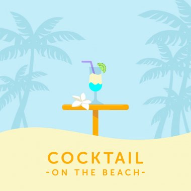 Pina colada kokteyli ve palm siluet arka plan üzerinde bar masa