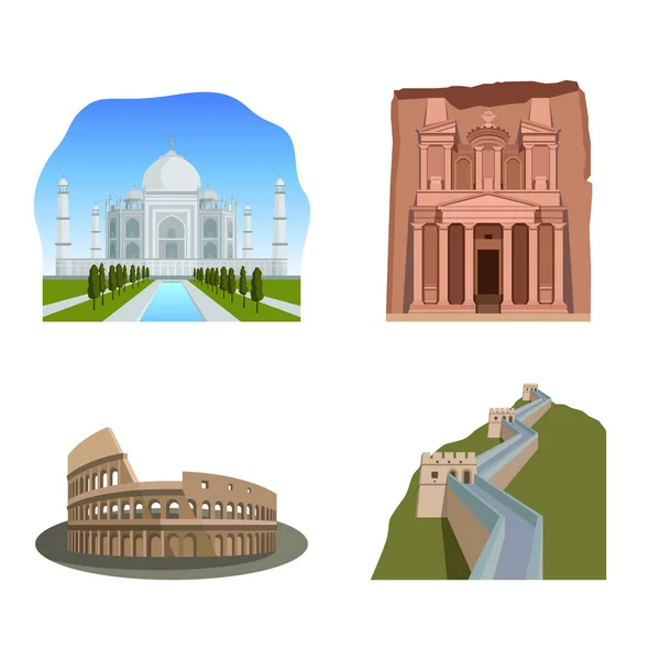 Berühmte Weltwunder: Taj Mahal, Petra, Kolosseum, die große Mauer — Stockvektor