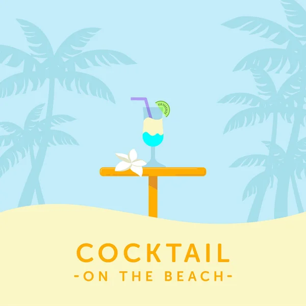 Pina colada cocktail e mesa de bar em um fundo silhueta de palma — Vetor de Stock