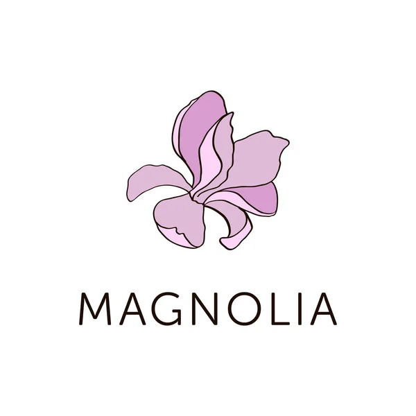Magnolia flower outline sketch colored in pink v.9