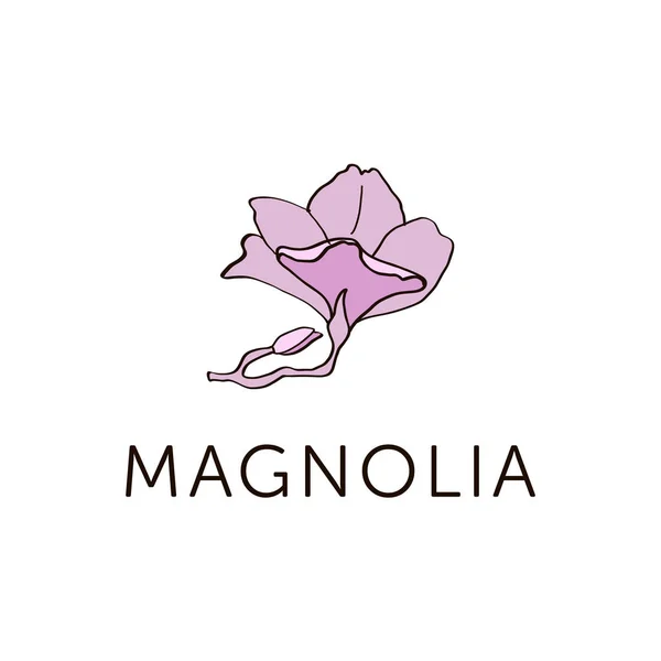 Magnolia flower outline sketch colored in pink v.2