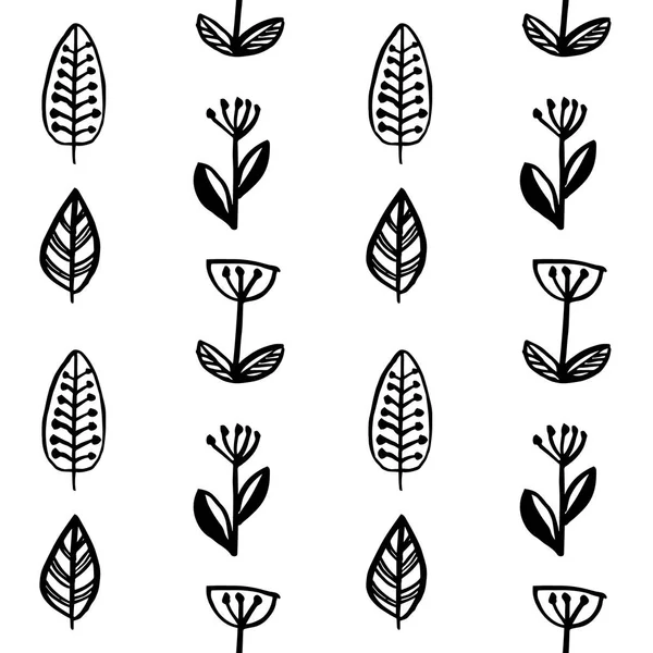 Estilo escandinavo hojas simples y flores patrón sin costuras — Archivo Imágenes Vectoriales
