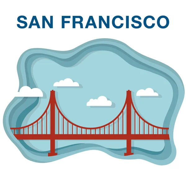 Golden gate bridge illustration made in paper cut style. — Stock Vector