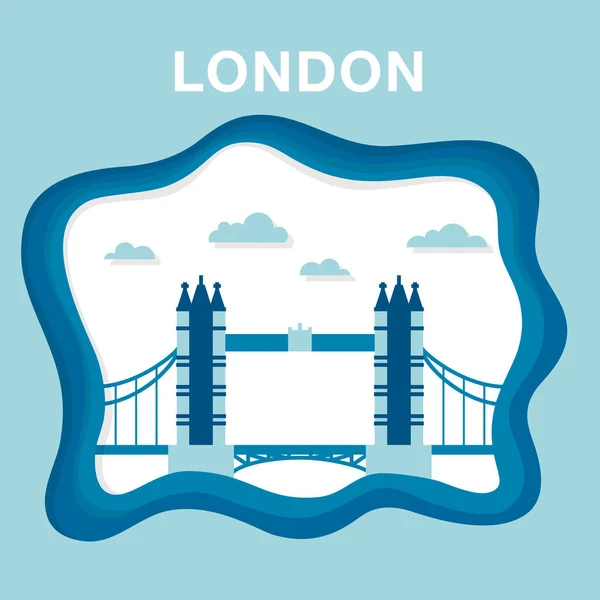 Ilustración del puente Tower de Londres hecha en estilo de corte de papel . — Vector de stock