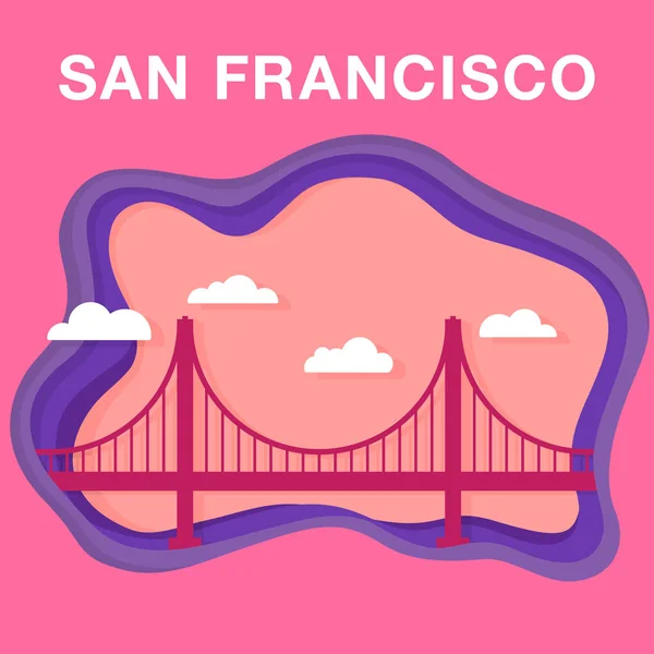 Illustrazione Golden Gate Bridge realizzata in stile taglio carta . — Vettoriale Stock