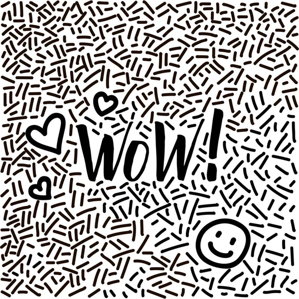Satır resmi çizilmiş doodle ile modern hat kelime Wow! — Stok Vektör