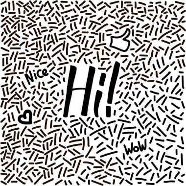 Satır resmi çizilmiş doodle ile modern hat kelime Hi!