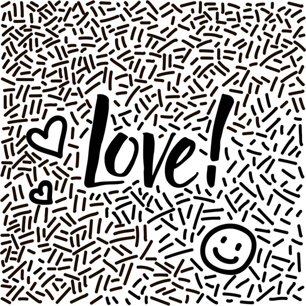 Line-art handritade doodle med moderna kalligrafi ordet kärlek! — Stock vektor