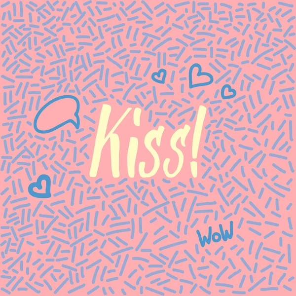 Doodle χέρι διελκυνθεί γραμμή-art με σύγχρονη καλλιγραφία λέξη φιλί! — Διανυσματικό Αρχείο