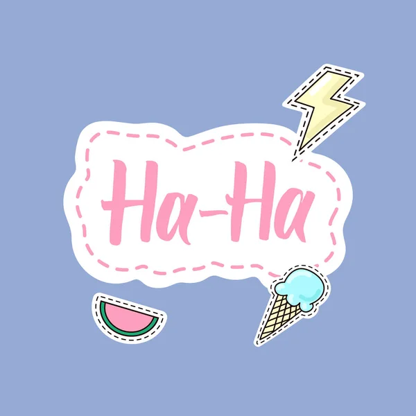 Lettering Ha-Ha con sandía, helado y pararrayos — Vector de stock