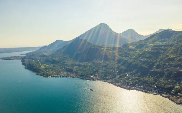 Sunset on Garda lake aerial photo.