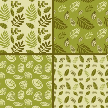 Elle çizilmiş sonbahar yaprakları seamless modeli yeşil renkleri ayarla