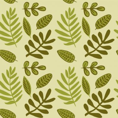 Elle çizilmiş sonbahar yaprakları seamless modeli yeşil renklerde V.1