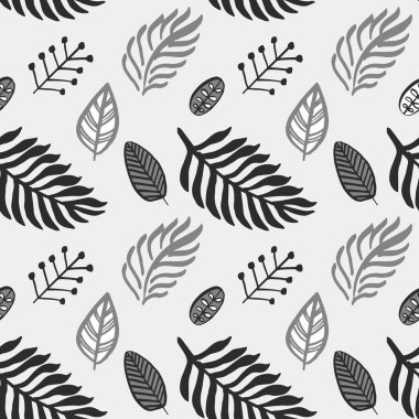 Elle çizilmiş sonbahar yaprakları Dikişsiz desen gri renklerde V.2