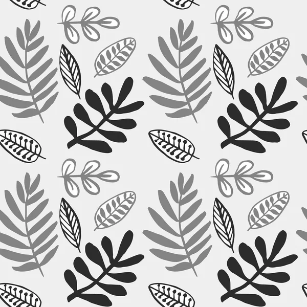 Elle çizilmiş sonbahar yaprakları Dikişsiz desen gri renklerde V.1