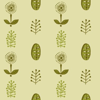 Elle çizilmiş sonbahar yaprakları seamless modeli yeşil renklerde V.7