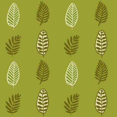 Elle çizilmiş sonbahar yaprakları seamless modeli yeşil renklerde V.5