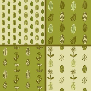 Elle çizilmiş sonbahar yaprakları seamless modeli yeşil renkleri ayarla 