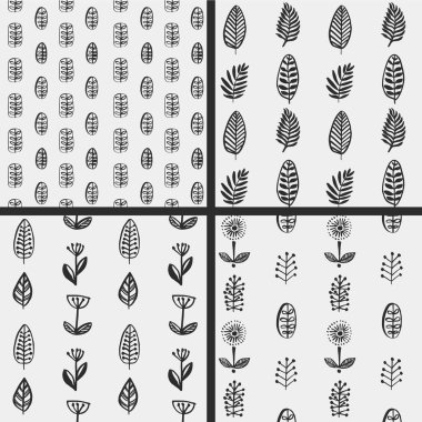 Elle çizilmiş sonbahar yaprakları Dikişsiz desen gri renklerde V ayarla