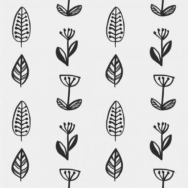 Elle çizilmiş sonbahar yaprakları Dikişsiz desen gri renklerde V.6