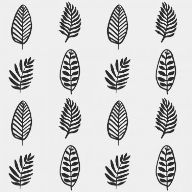 Elle çizilmiş sonbahar yaprakları Dikişsiz desen gri renklerde V.5