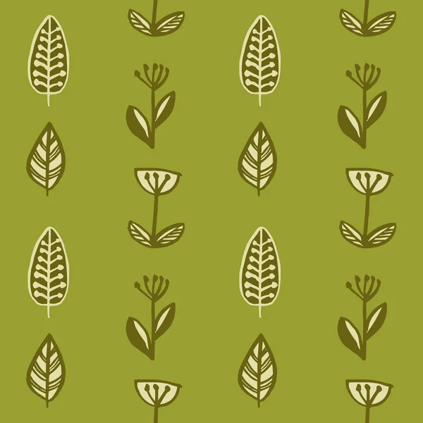 Elle çizilmiş sonbahar yaprakları seamless modeli yeşil renklerde V.6