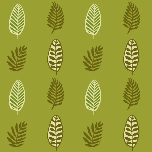 Elle çizilmiş sonbahar yaprakları seamless modeli yeşil renklerde V.5