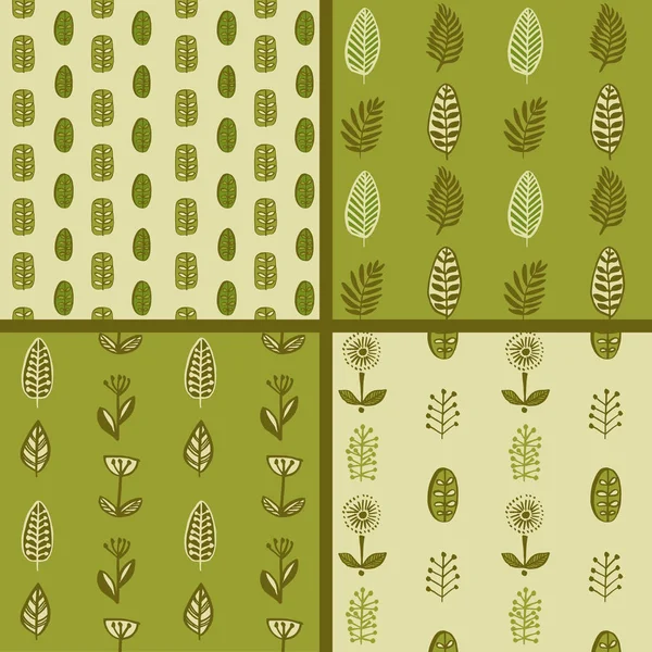 Elle çizilmiş sonbahar yaprakları seamless modeli yeşil renkleri ayarla 