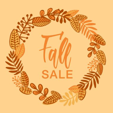 Sonbahar Satılık! Yazdırma, kartları için çelenk ile sonbahar tasarım öğesi,