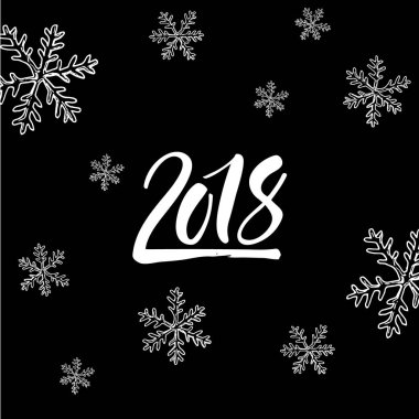 Yeni yıl 2018 el yazılı simgesi düşen kar taneleri ile bac üzerinde