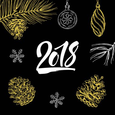 Backg Noel doodle ile yeni yıl 2018 el yazılı simgesi