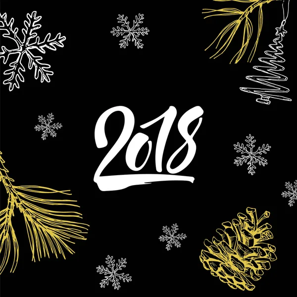 Yeni yıl 2018 el simgesi Noel süslemeleri ile yazılı 