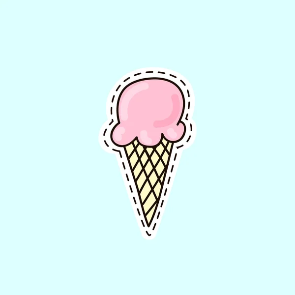 Ice cream cone-ručně tažené nálepka — Stockový vektor