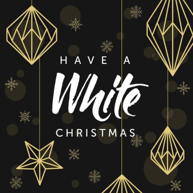 Beyaz bir Noel var! Kartpostal tasarım yazı ve elle çizilmiş Çamın dalları, koniler, Dekorasyon