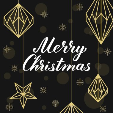Neşeli Noel kartı tasarım yazı ile ve geometrik süslemeler.
