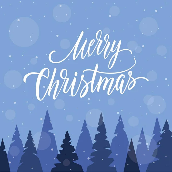 Feliz Navidad Postal Con Bosque Invierno Letras Escritas Mano — Archivo Imágenes Vectoriales